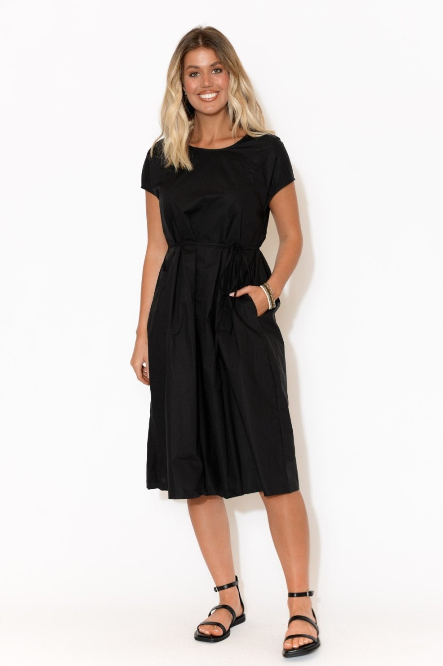 Clothing Tirelli Cotton Dresses | Josephine Black Cotton Tuck Dress