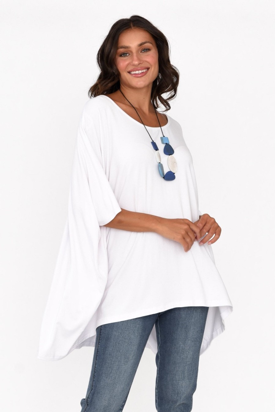 Clothing Pq Tunic Tops | Sorronda White Bamboo Batwing Top