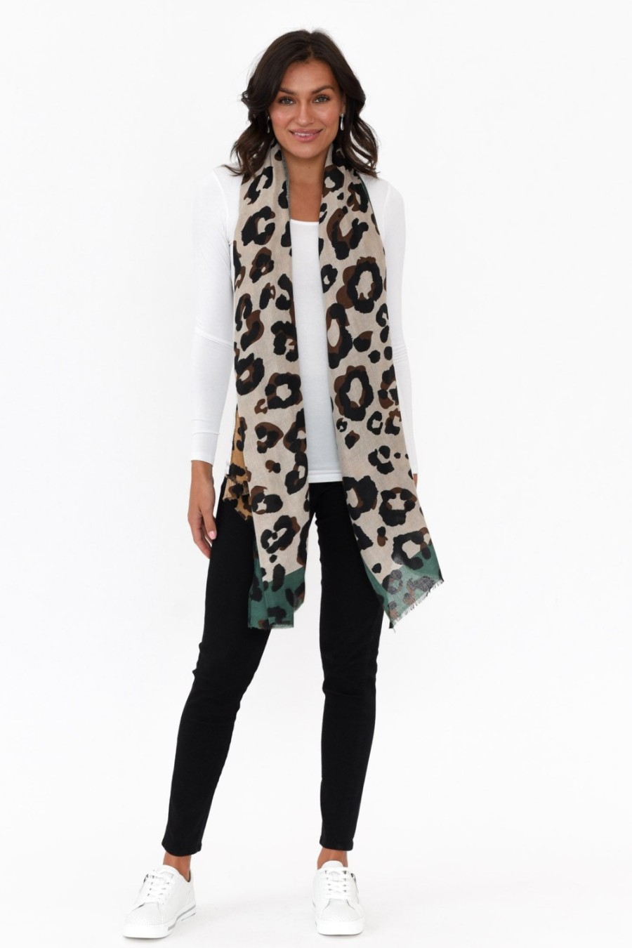 Clothing Enhance Scarves | Kelsie Green Leopard Scarf