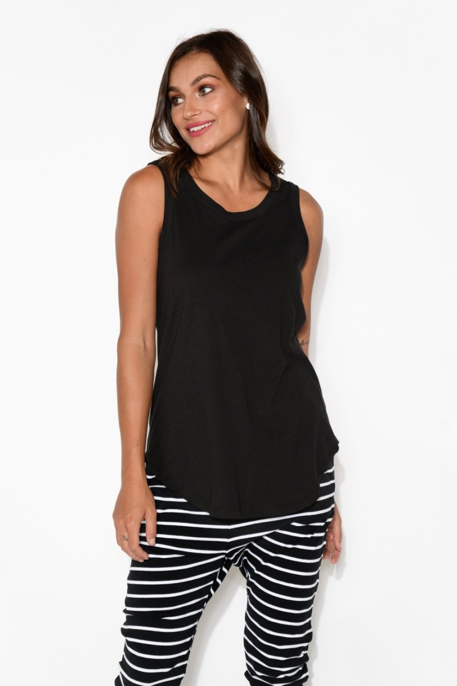 Clothing Betty Basics Cotton Tops | Keira Black Cotton Tank