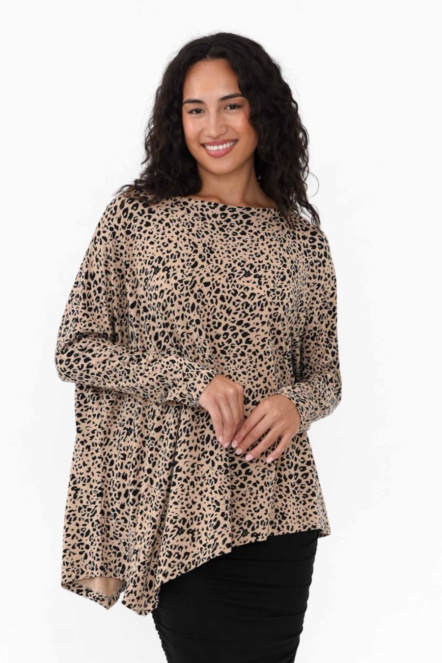 Clothing Lou Lou Sleeved Tops | Susie Leopard Asymmetrical Bamboo Top