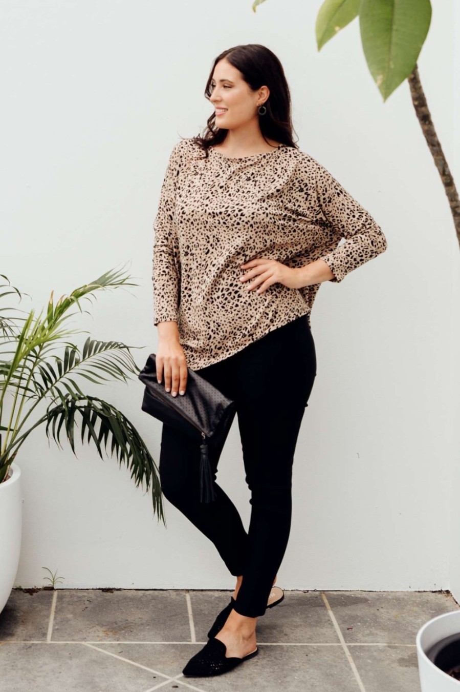 Clothing Lou Lou Sleeved Tops | Susie Leopard Asymmetrical Bamboo Top