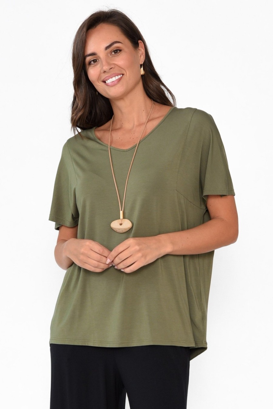 Clothing Tani Sleeved Tops | Ivy Olive Micro Modal Swing Tee