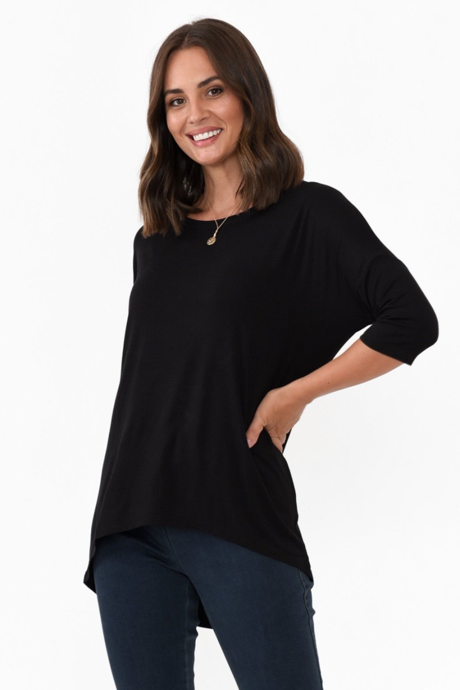 Clothing Bamboo Villa Sleeved Tops | Blake Black Bamboo Top