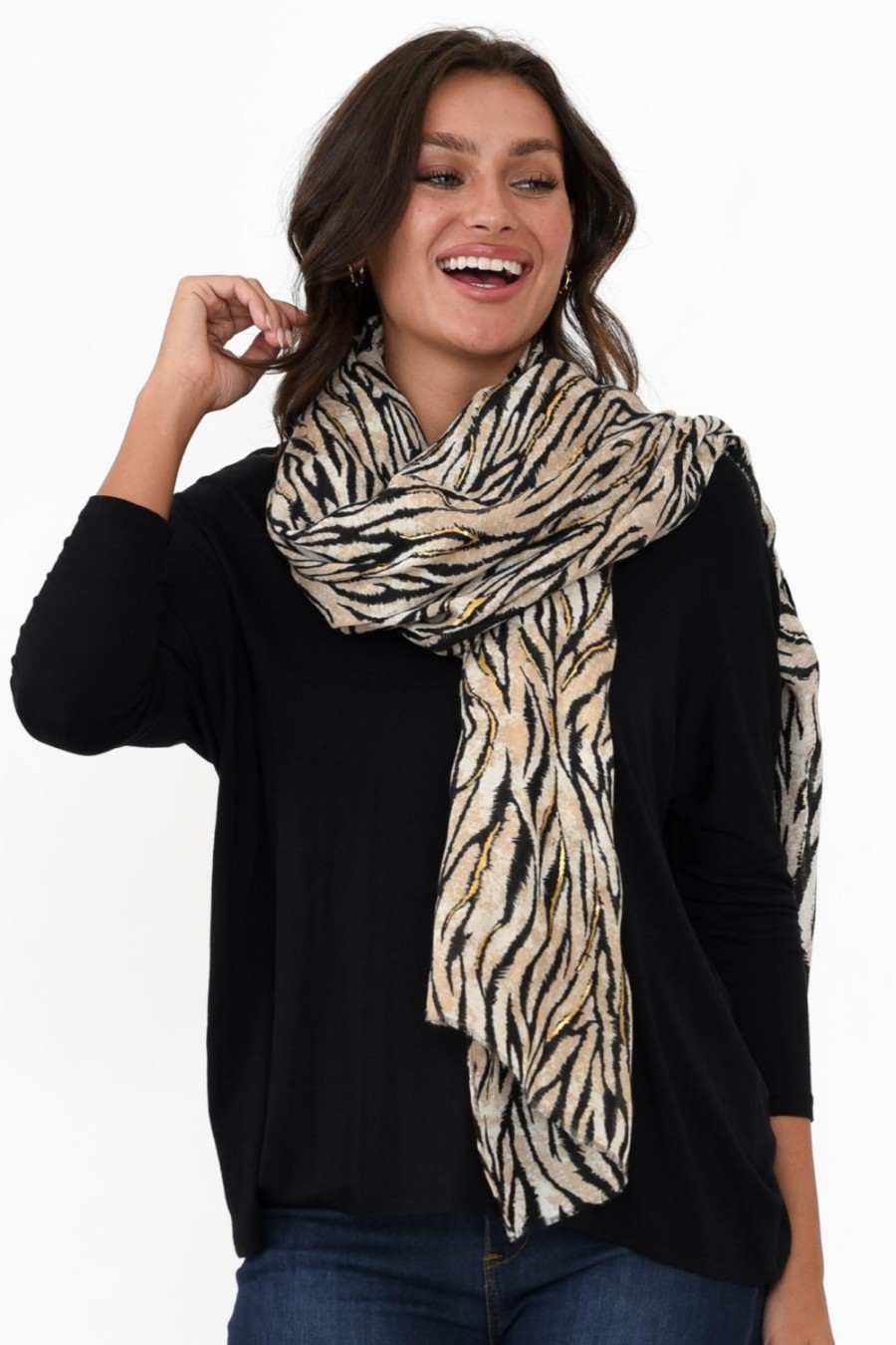 Clothing Enhance Scarves | Sophia Brown Zebra Scarf