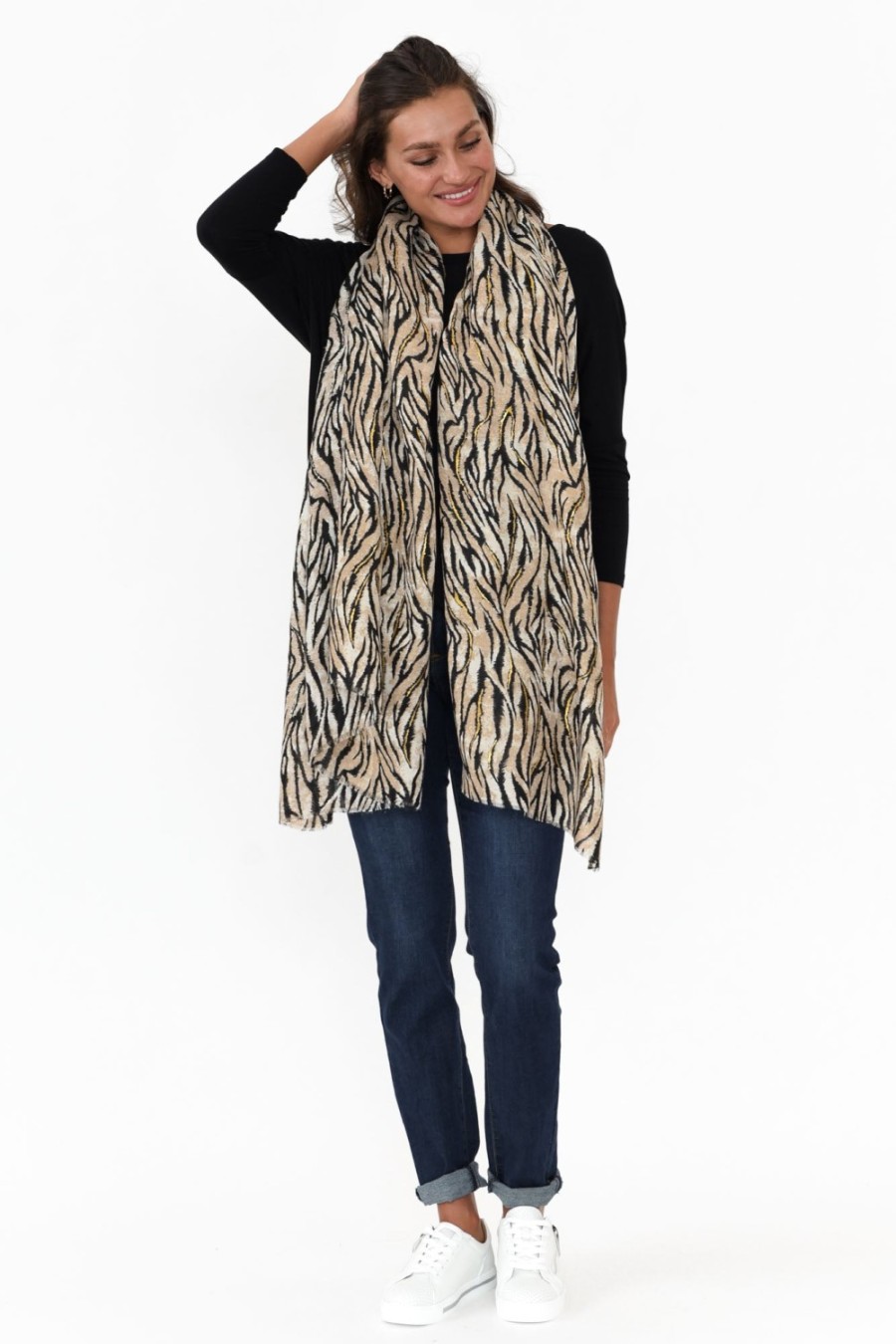 Clothing Enhance Scarves | Sophia Brown Zebra Scarf