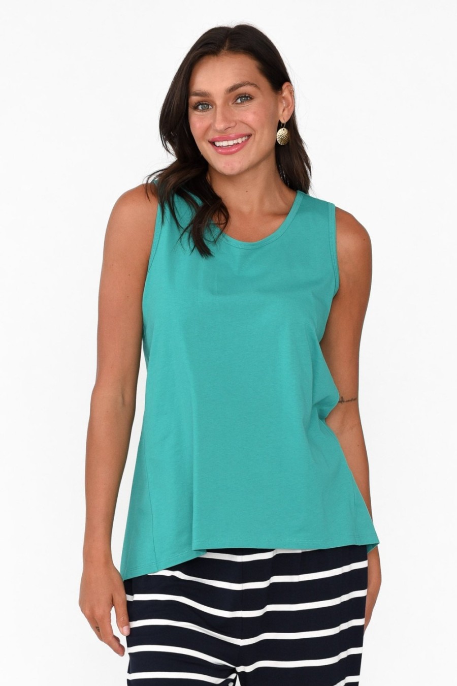 Clothing Betty Basics Cotton Tops | Josie Jade Green Cotton Tank