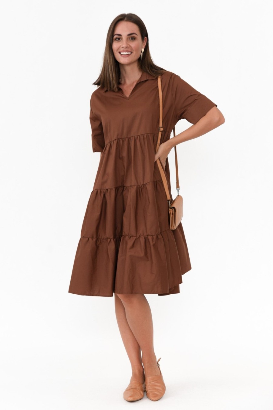 Clothing PQ Cotton Dresses | Serenity Brown Cotton Tiered Dress