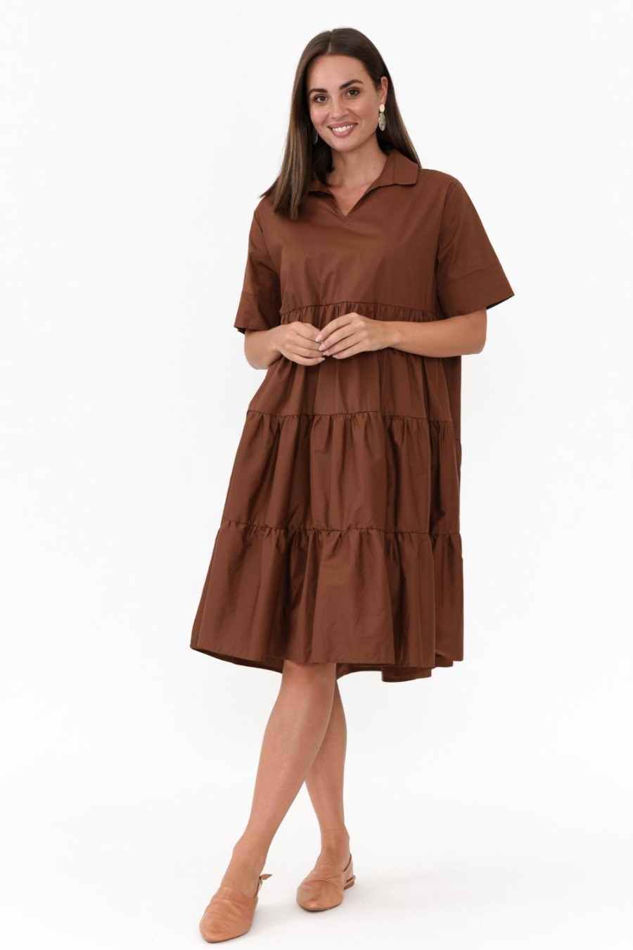 Clothing PQ Cotton Dresses | Serenity Brown Cotton Tiered Dress