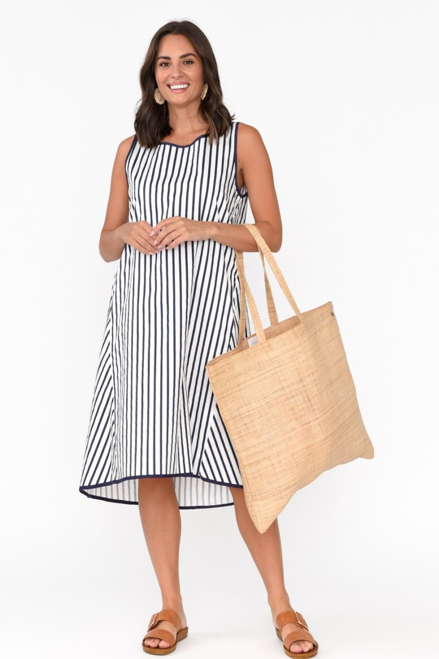 Clothing Circ The Label Cotton Dresses | Artemis White Stripe Cotton Dress