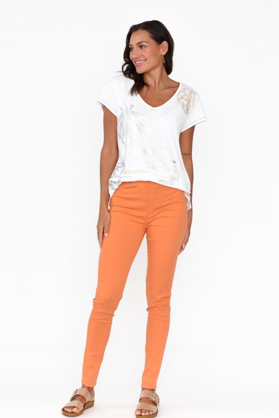 Clothing Cafe Latte Pants | Reed Orange Stretch Cotton Pant