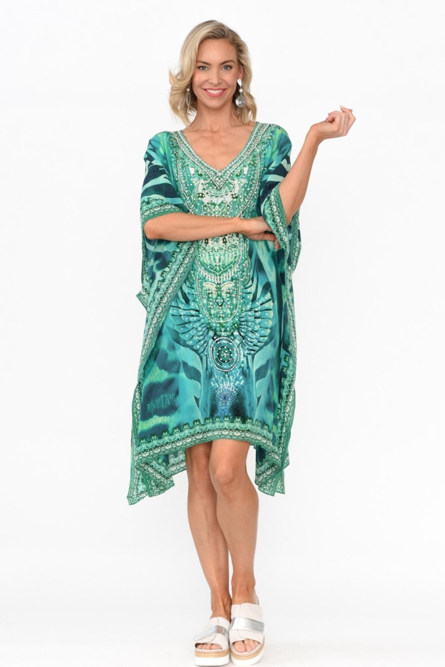 Clothing Fashion Spectrum Tunic Tops | Zulu Aqua Silk Kaftan