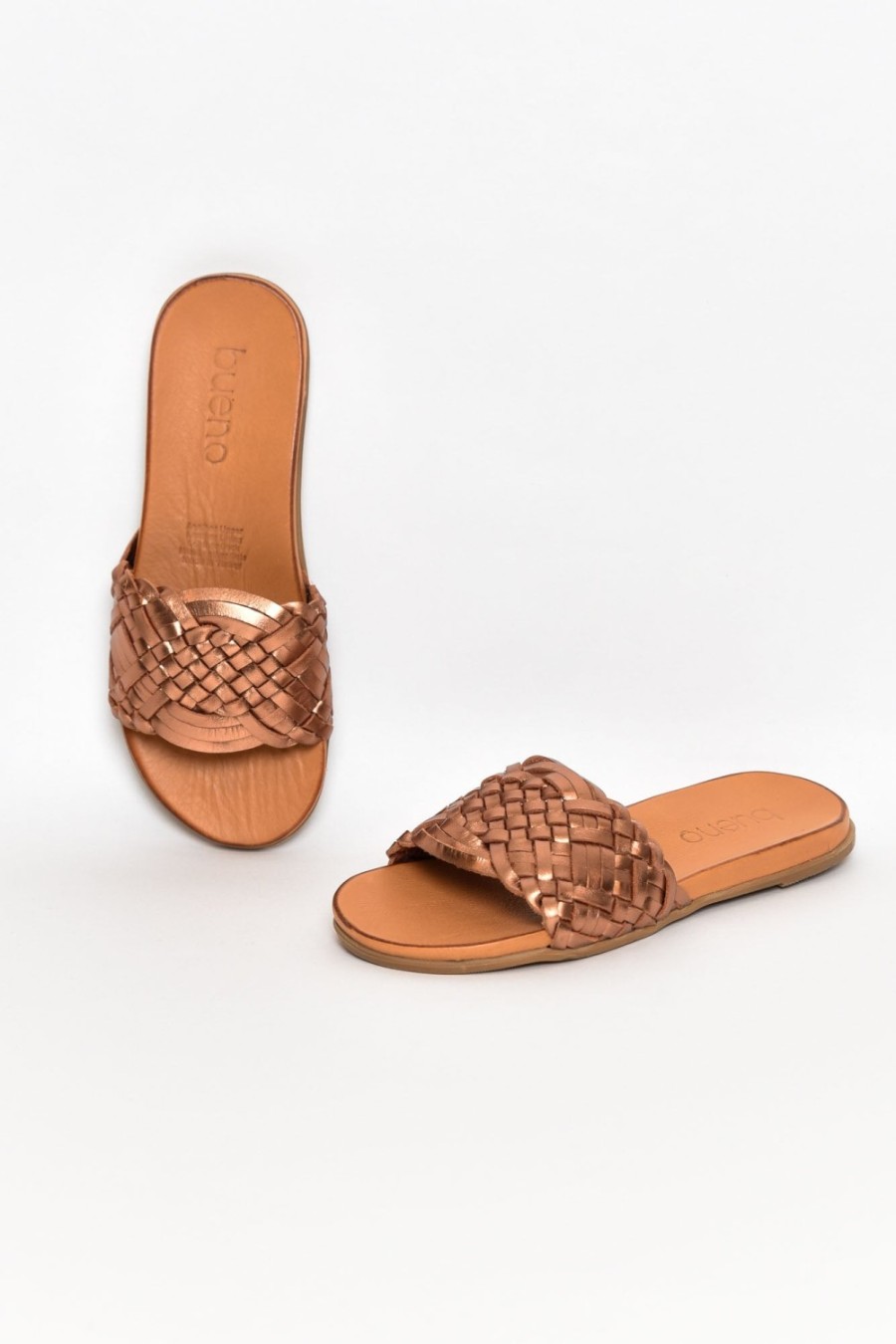 Shoes Bueno Slides | Paris Bronze Leather Woven Slide