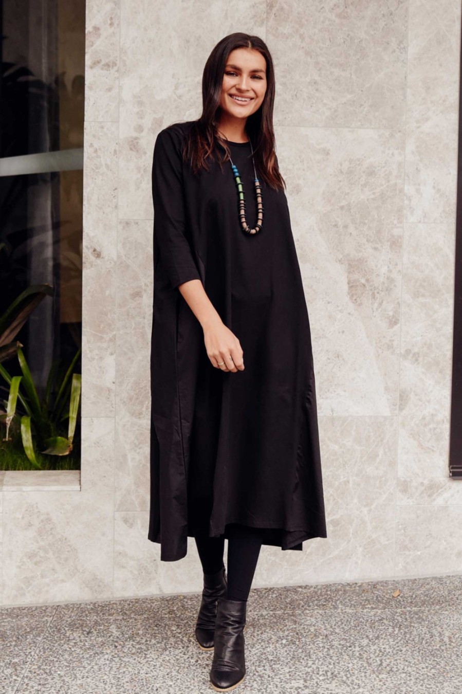 Clothing Tirelli Cotton Dresses | Jody Black Cotton Panel Dress