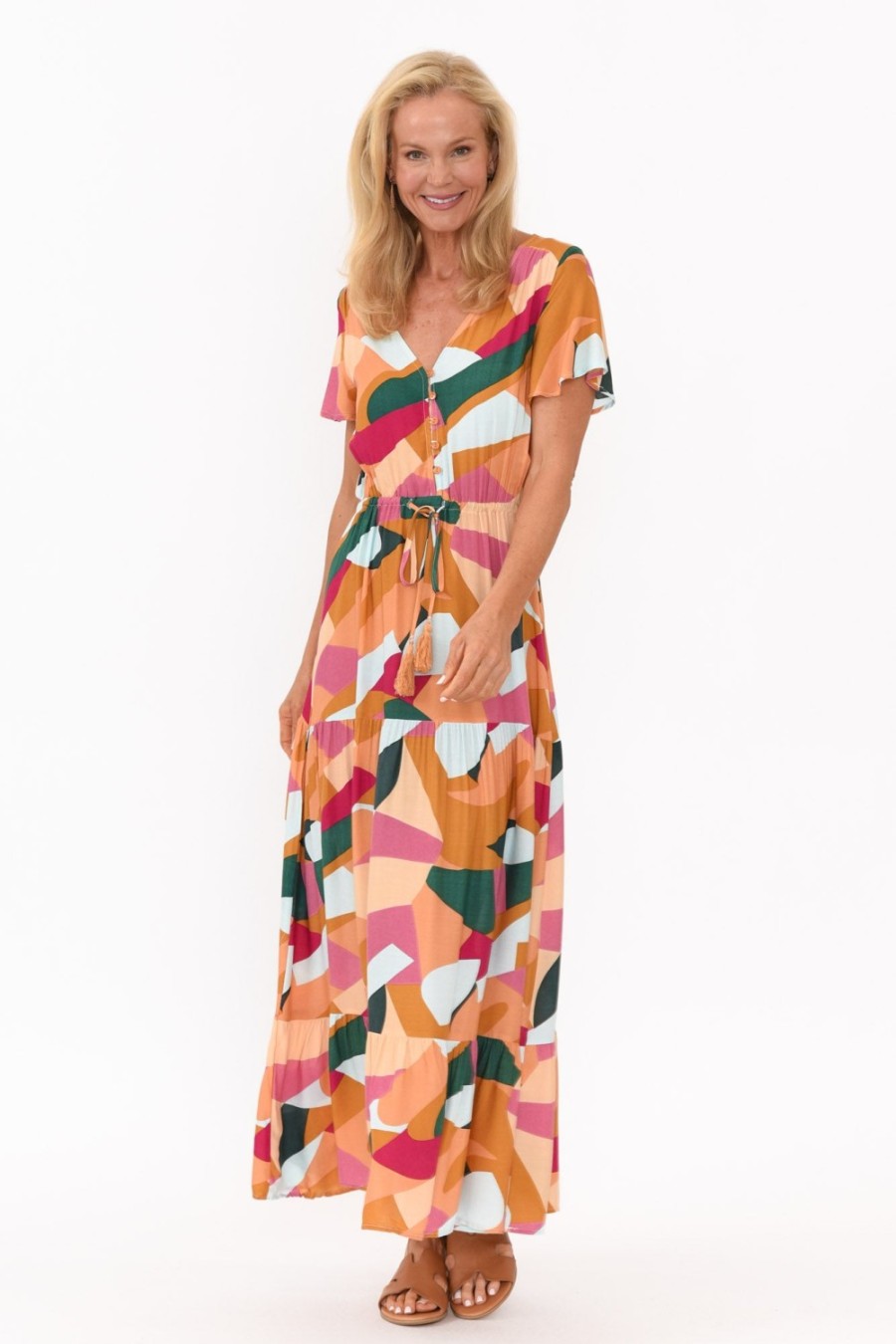 Clothing Miracle Fashion Maxi Dresses | Fifi Orange Geo Tiered Maxi Dress