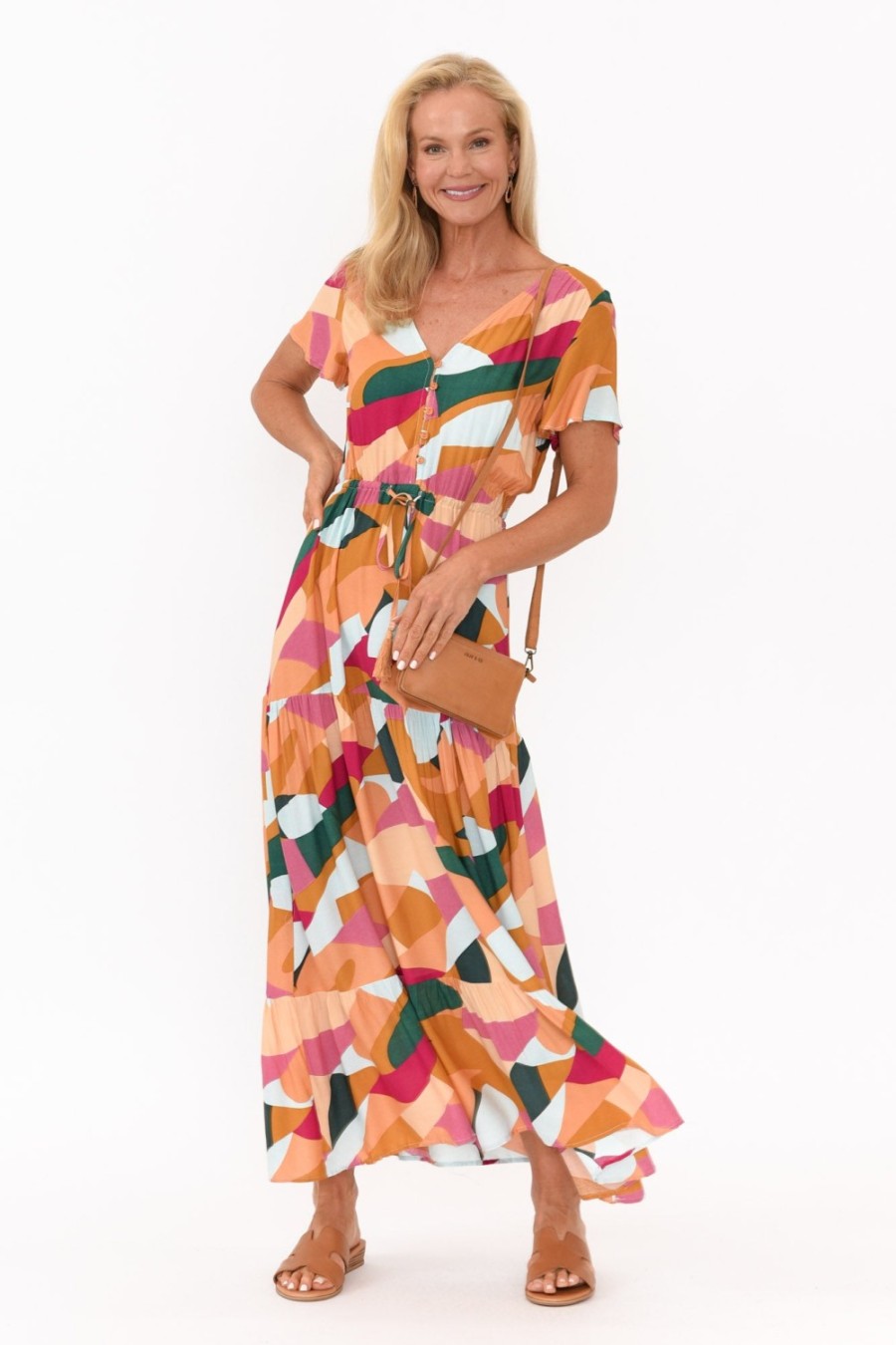 Clothing Miracle Fashion Maxi Dresses | Fifi Orange Geo Tiered Maxi Dress