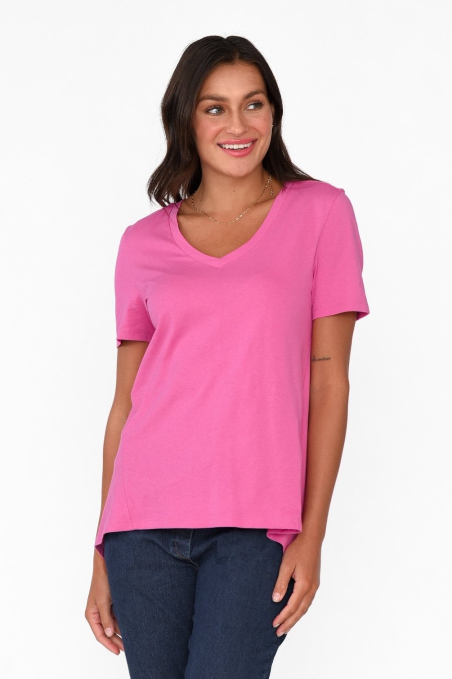 Clothing Betty Basics Cotton Tops | Luella Hot Pink Cotton Tee