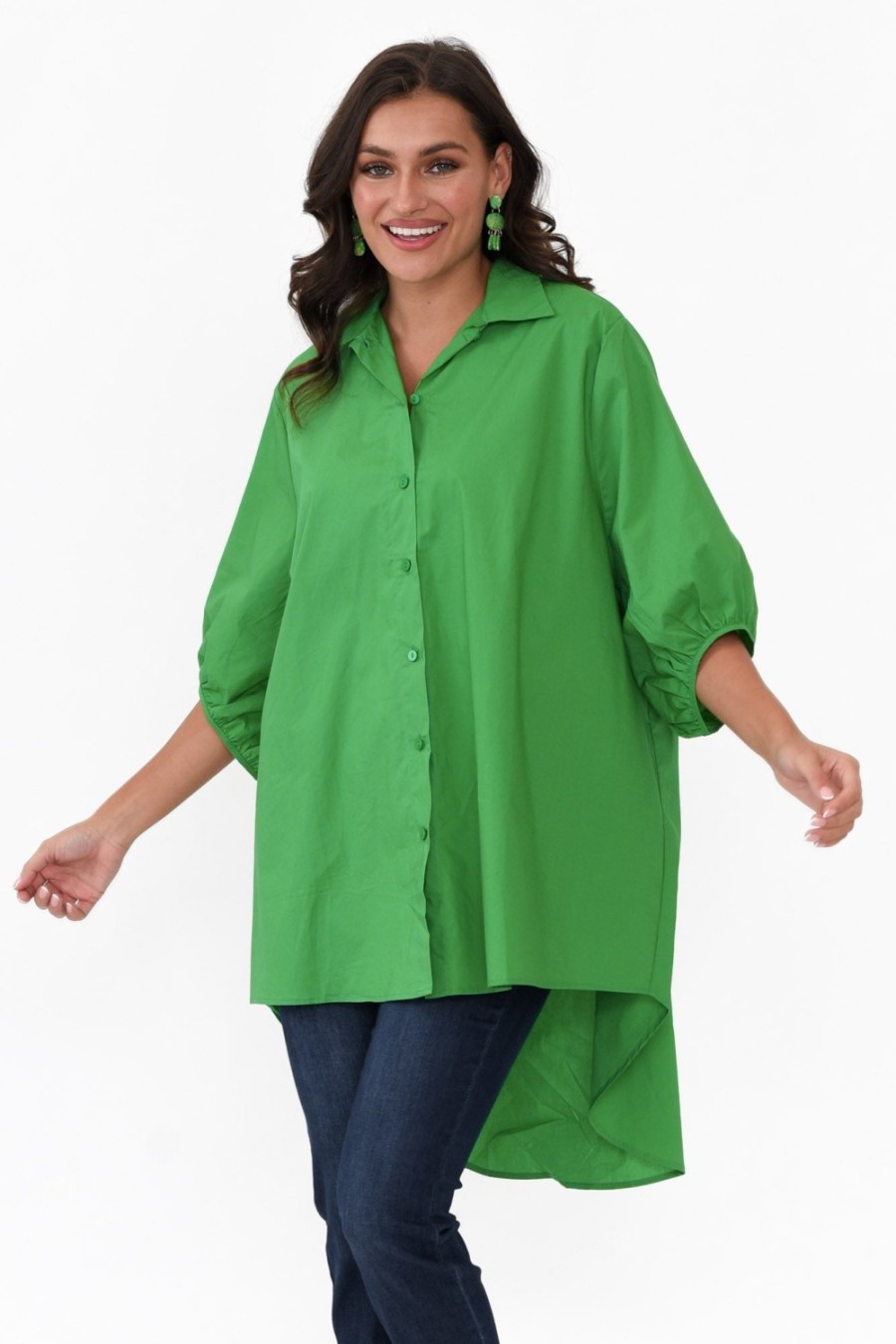 Clothing Slate the Label Cotton Tops | Sadie Green Cotton Tunic Top