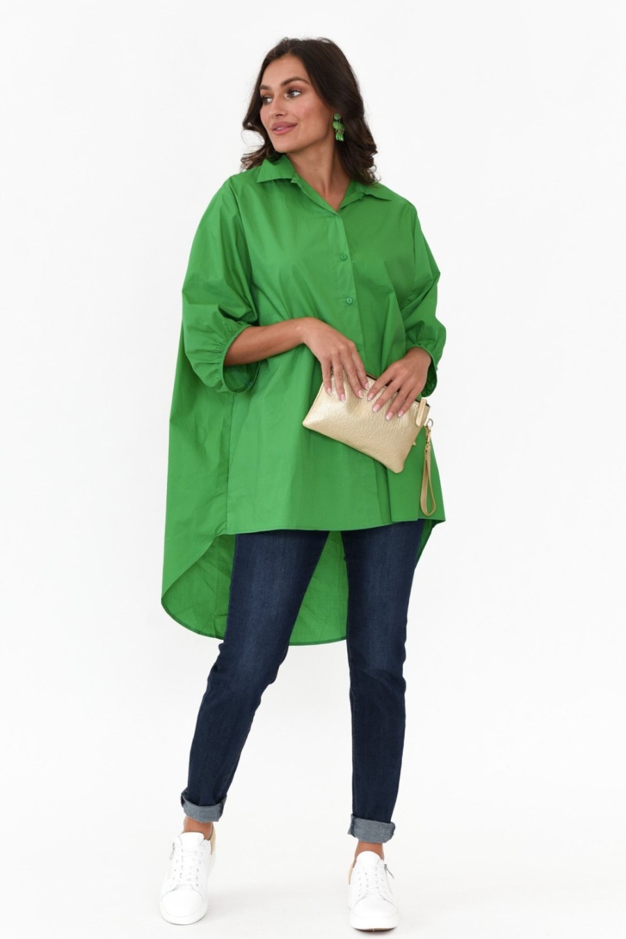 Clothing Slate the Label Cotton Tops | Sadie Green Cotton Tunic Top