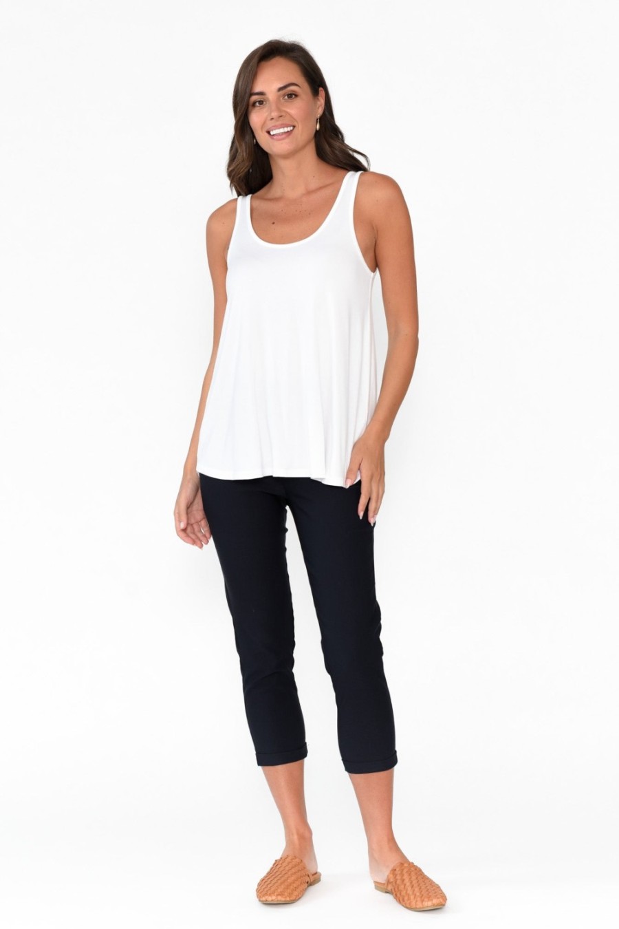 Clothing Bamboo Body Sleeveless Tops | White Bamboo Relaxed Singlet