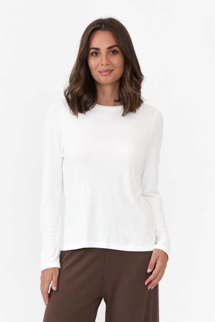 Clothing Lou Lou Sleeved Tops | Kelly Cream Bamboo Ribbed Top