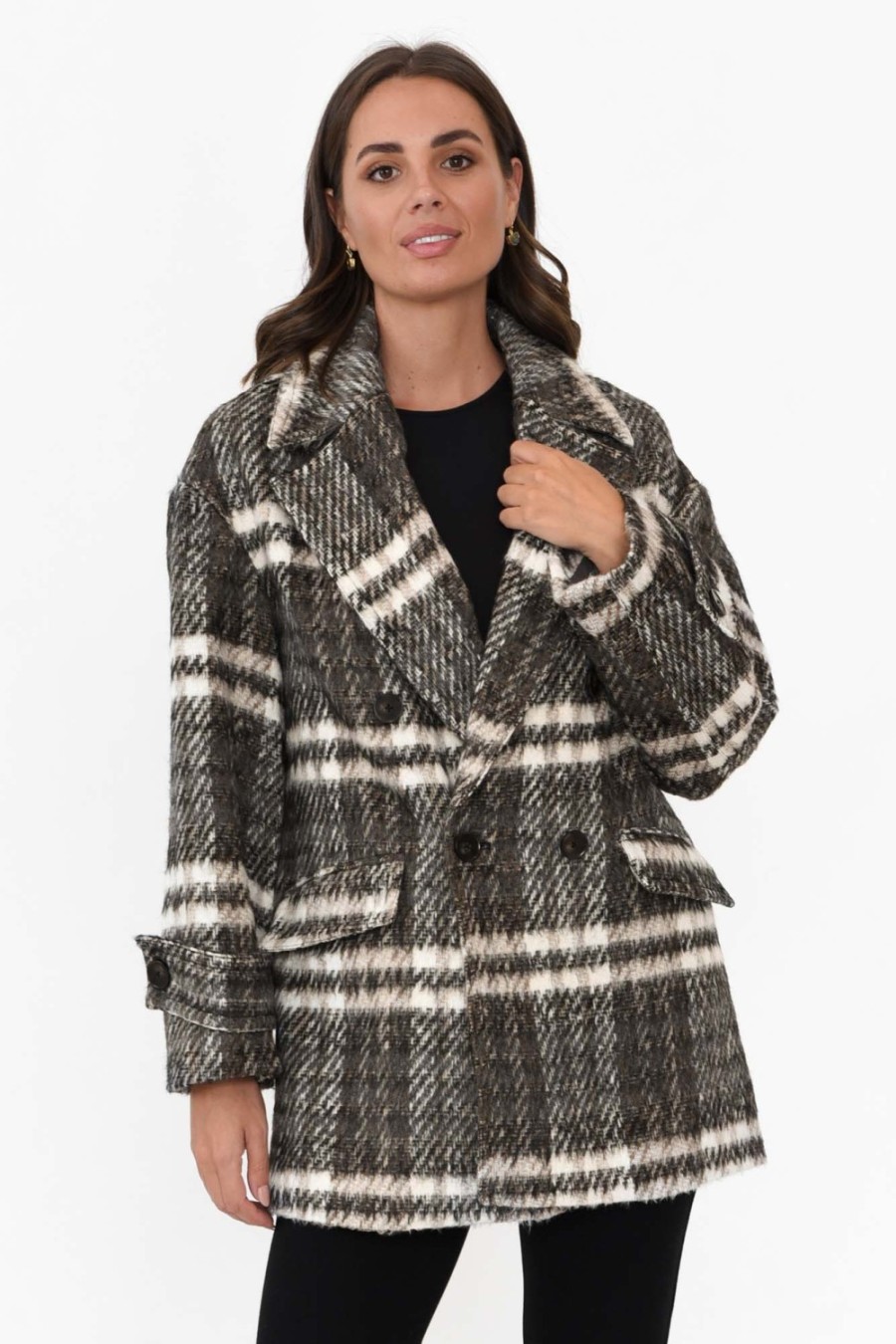 Clothing Fate Becker Coats | Songbird Charcoal Check Oversized Short Coat