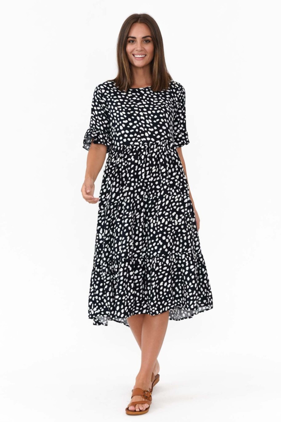 Clothing New U Collection Below Knee Dresses | Addison Navy Fleck Tier Dress