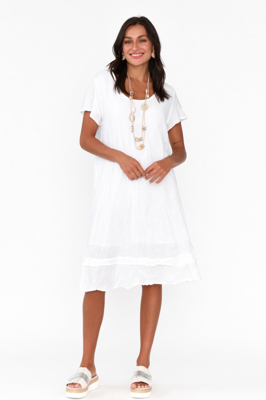 Clothing Namastai Cotton Dresses | Lauren White Crinkle Cotton Dress