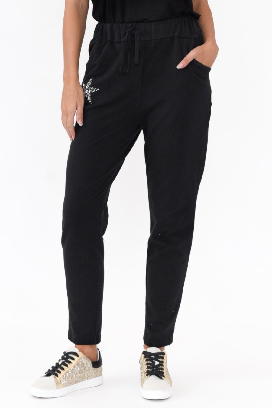 Clothing Cali and Co Pants | Darius Black Star Cotton Stretch Pant