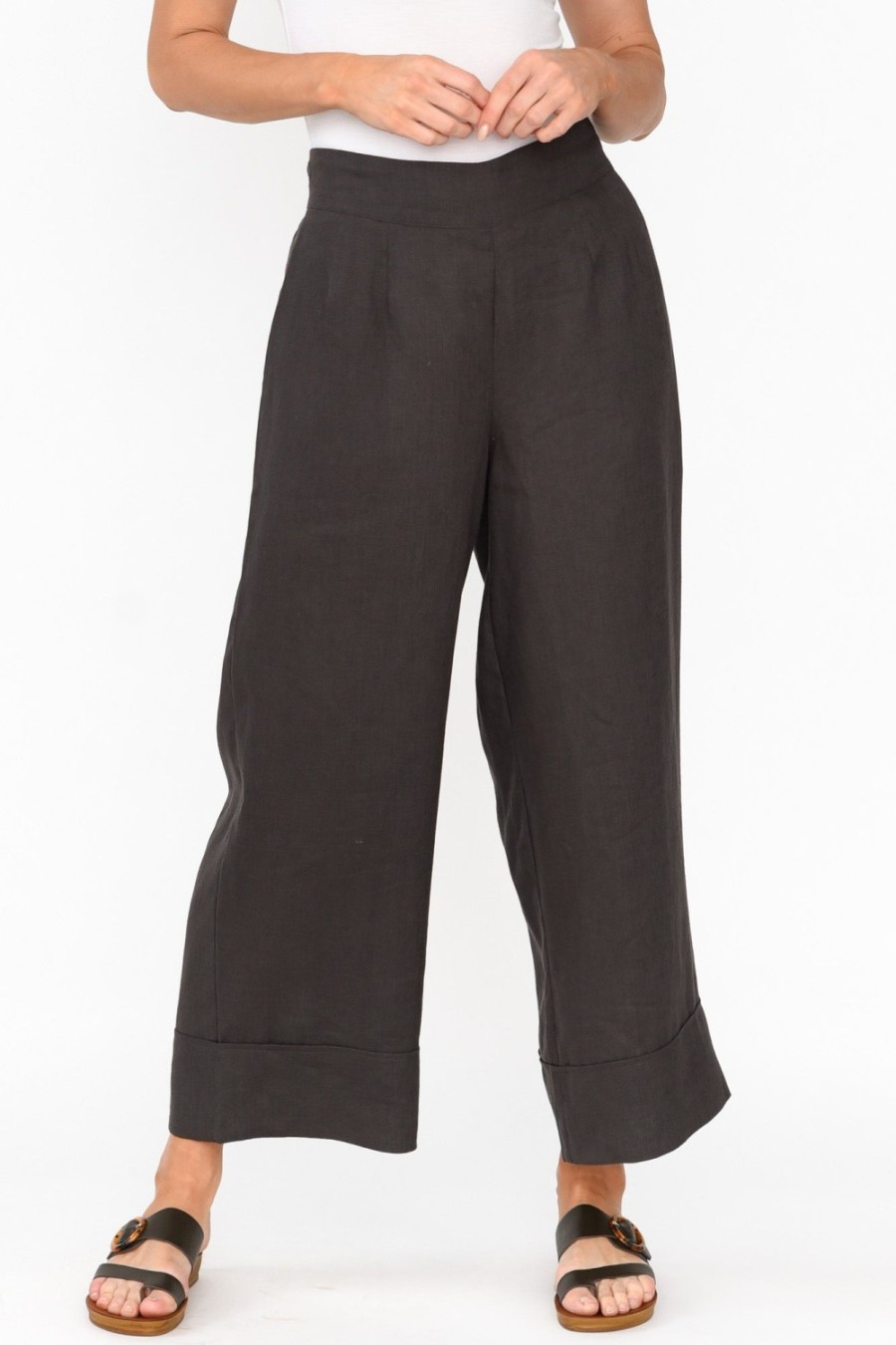 Clothing Tirelli Pants | Kienna Charcoal Linen Wide Leg Pant