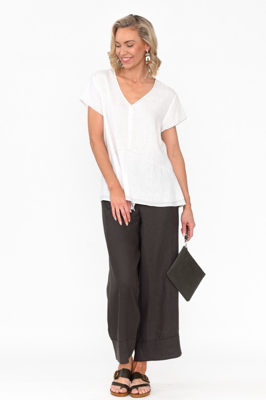 Clothing Tirelli Pants | Kienna Charcoal Linen Wide Leg Pant