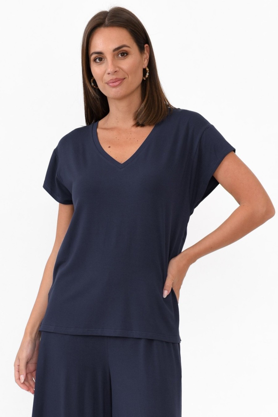 Clothing Willow Tree Sleeved Tops | Jenkins Navy Modal Tee