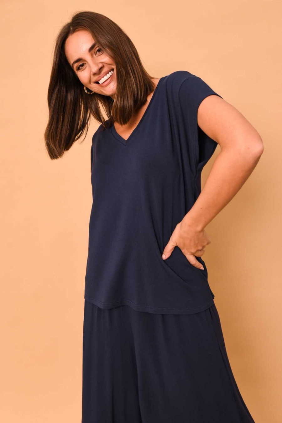 Clothing Willow Tree Sleeved Tops | Jenkins Navy Modal Tee