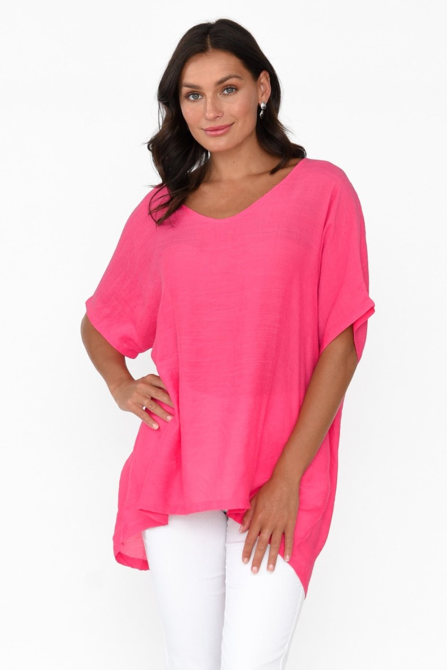 Clothing Cotton Village Cotton Tops | Elvira Hot Pink Drape Top