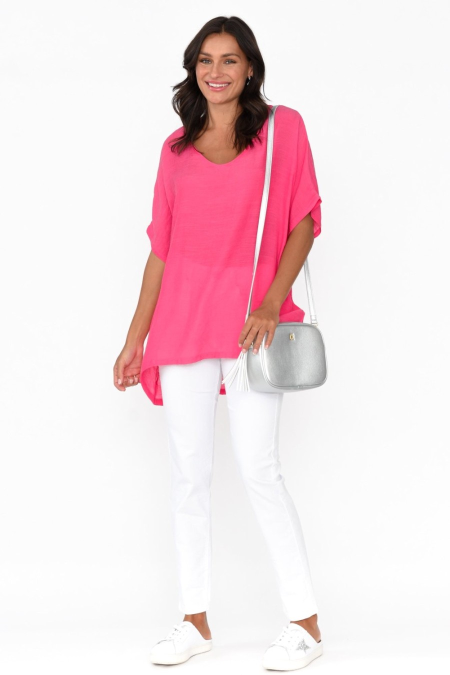 Clothing Cotton Village Cotton Tops | Elvira Hot Pink Drape Top