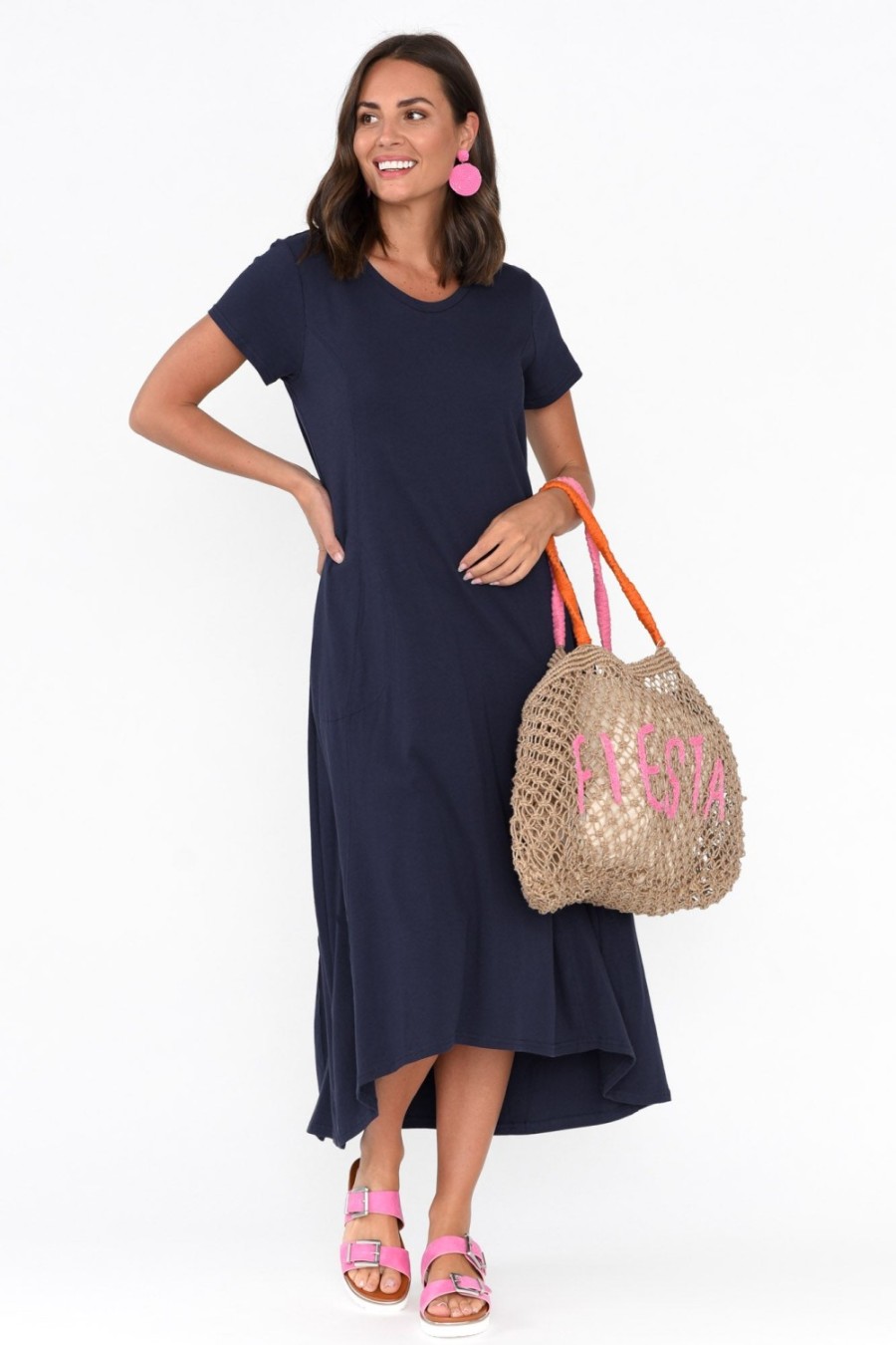 Clothing One Ten Willow Cotton Dresses | Patrick Navy Cotton Pocket Dress