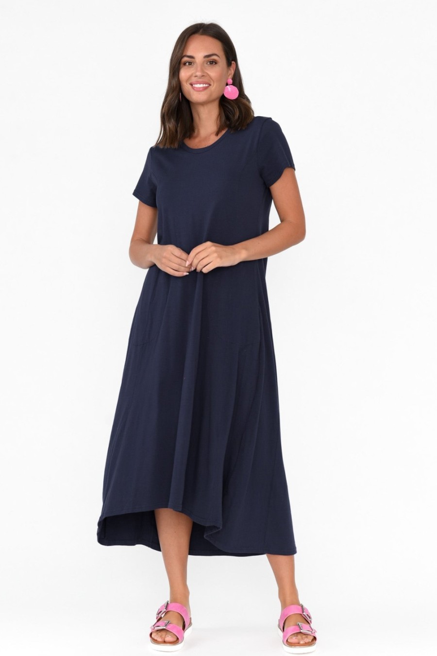 Clothing One Ten Willow Cotton Dresses | Patrick Navy Cotton Pocket Dress