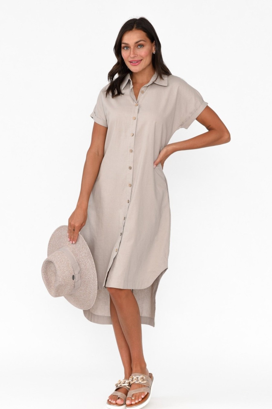 Clothing Cali and Co Linen Dresses | Mareli Natural Linen Blend Dress