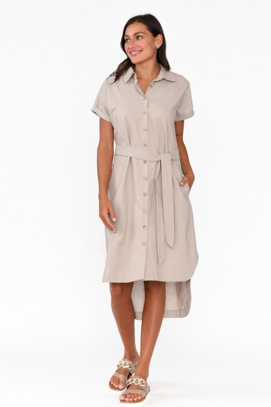 Clothing Cali and Co Linen Dresses | Mareli Natural Linen Blend Dress