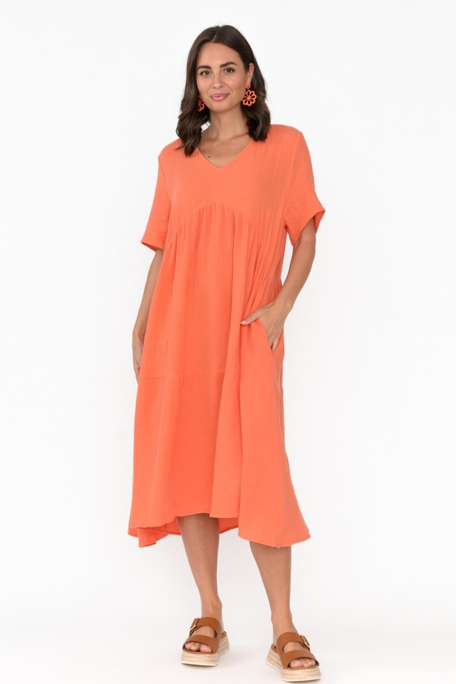 Clothing La Mode Cotton Dresses | Evianna Peach Cotton Peak Dress