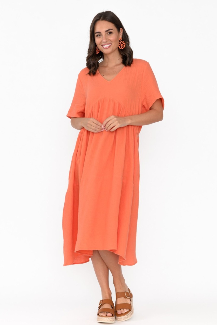 Clothing La Mode Cotton Dresses | Evianna Peach Cotton Peak Dress