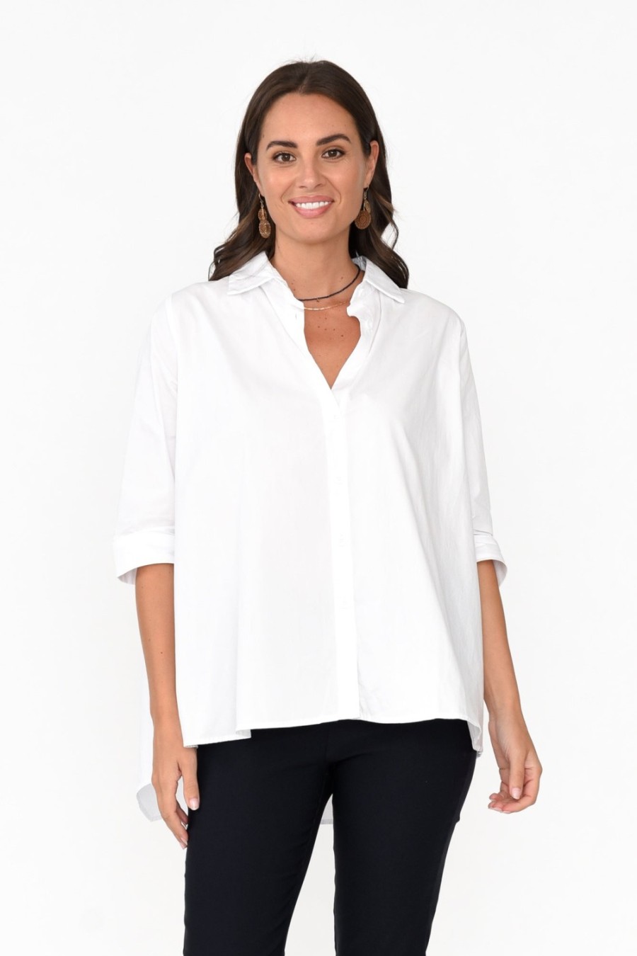 Clothing Circ The Label Cotton Tops | Arbor White Cotton Poplin Shirt