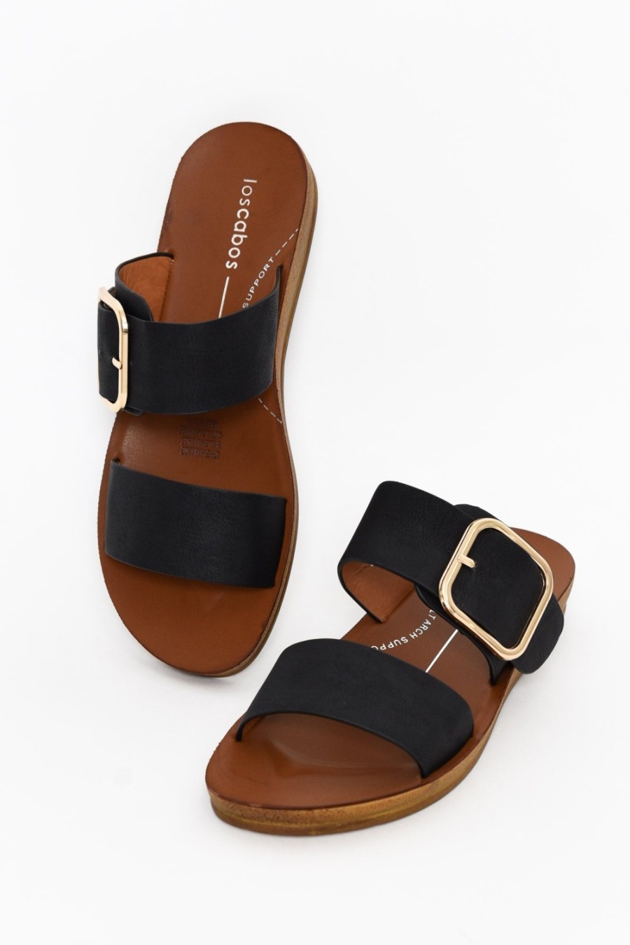 Shoes Los Cabos Slides | Doti Black Buckle Slide