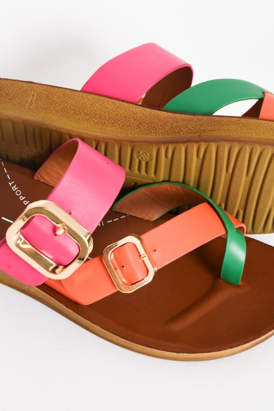 Shoes Los Cabos Slides | Dany Pink Tropical Buckle Slide