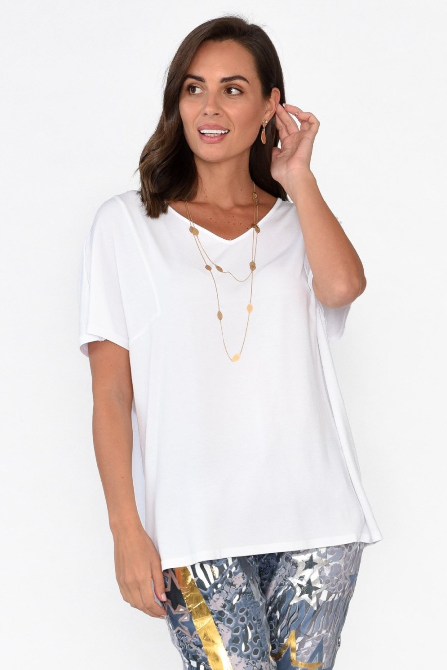 Clothing Tani Sleeved Tops | Ivy White Micro Modal Swing Tee