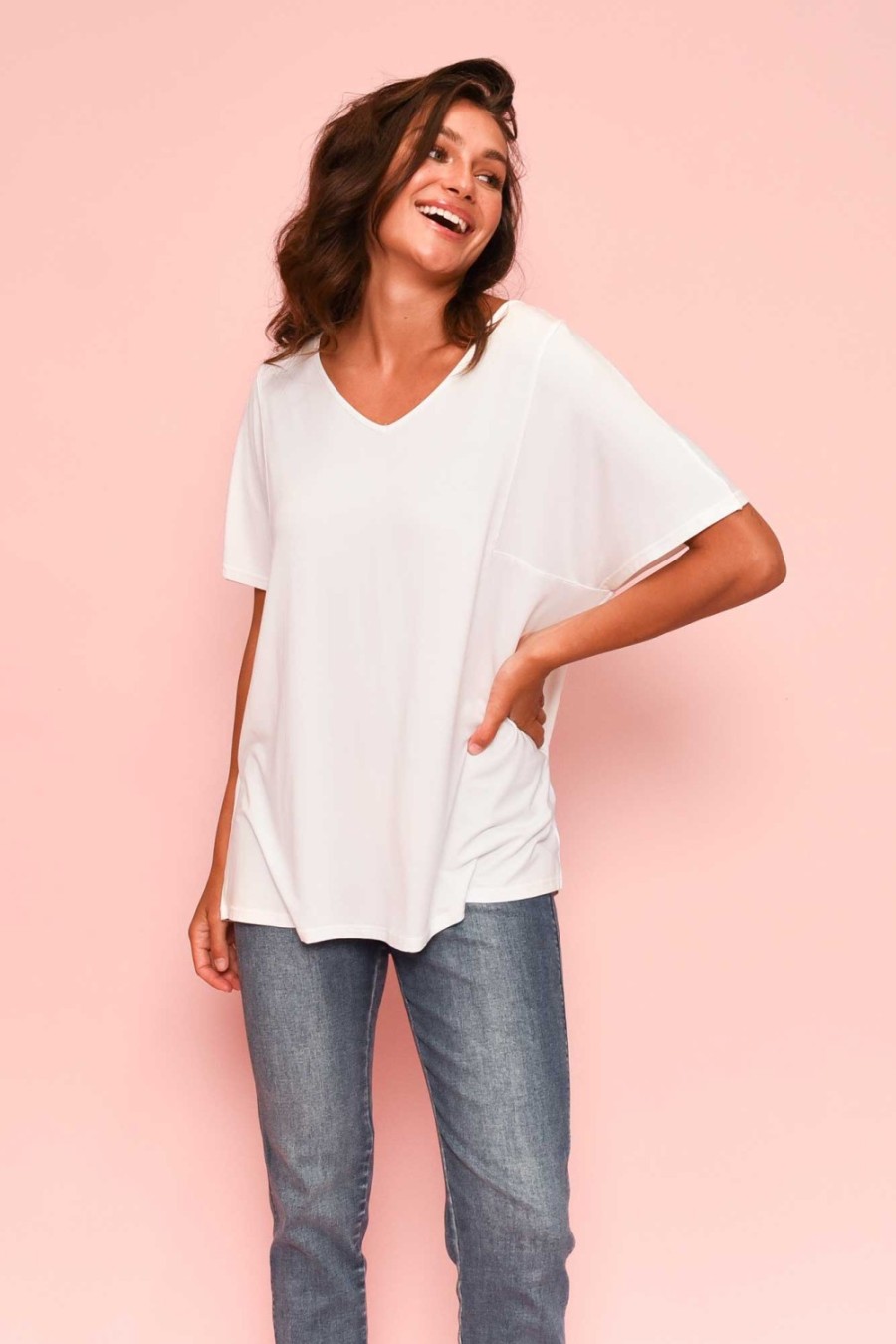 Clothing Tani Sleeved Tops | Ivy White Micro Modal Swing Tee