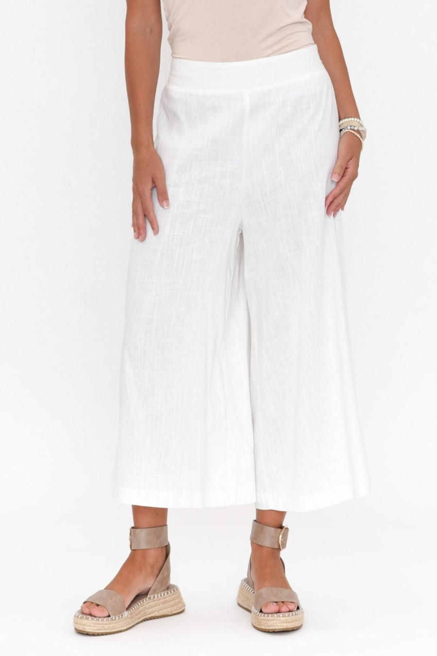 Clothing Willow Tree Pants | Walsh White Button Wide Leg Pant