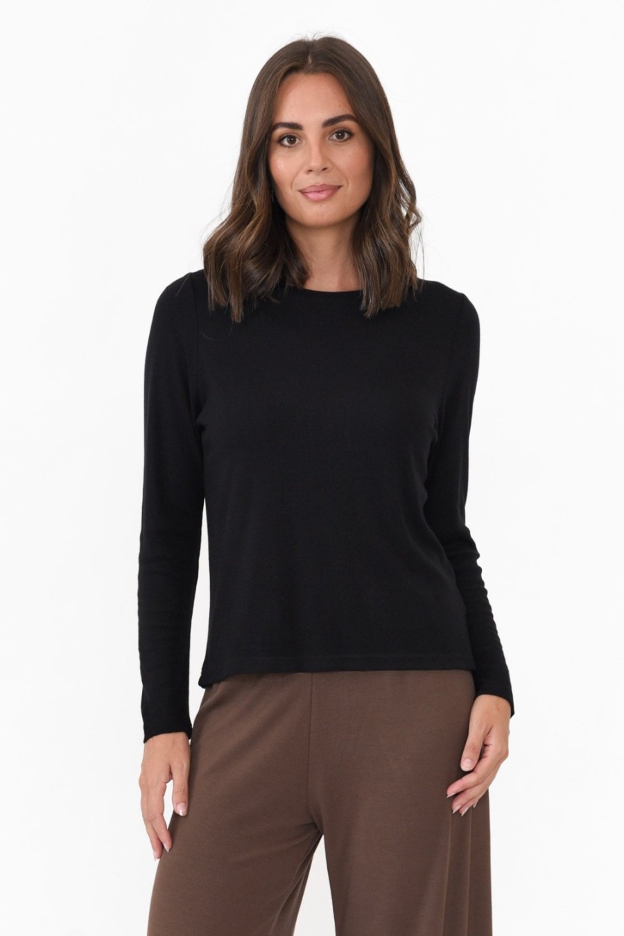 Clothing Lou Lou Sleeved Tops | Kelly Black Bamboo Ribbed Top