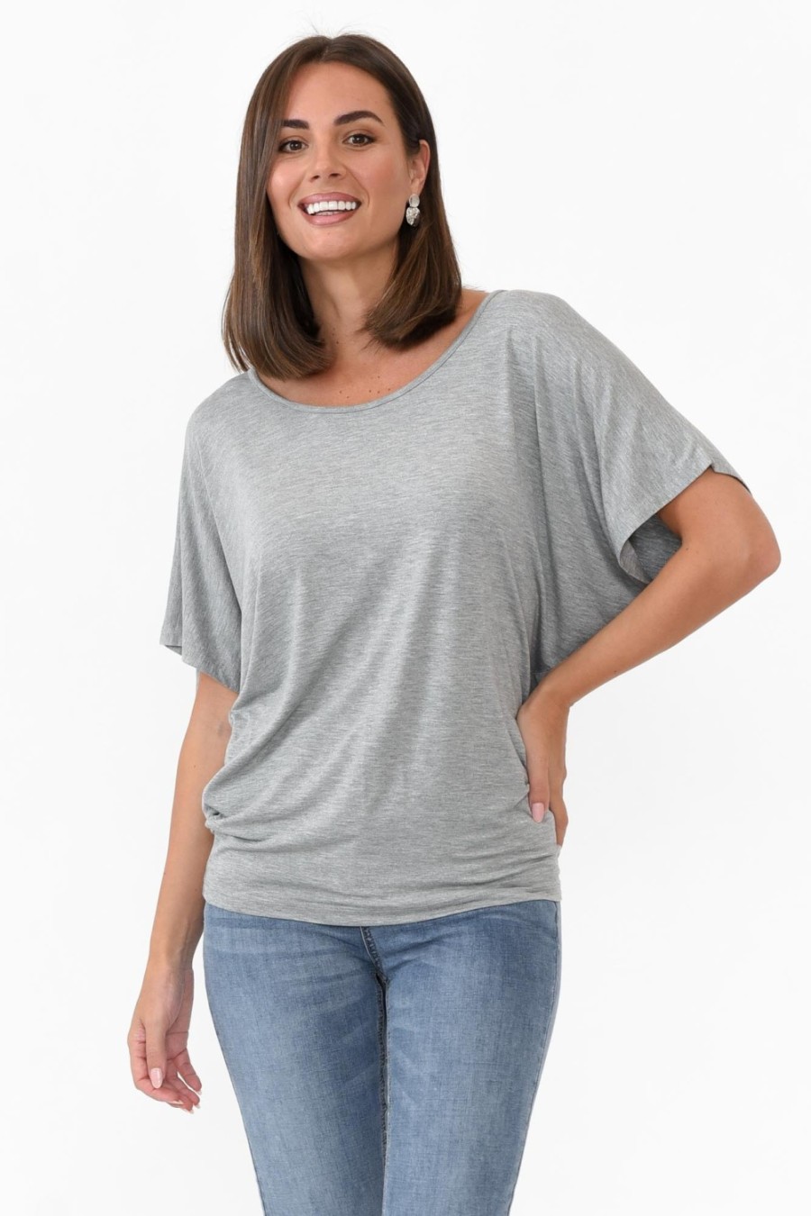 Clothing Betty Basics Sleeved Tops | Grey Marle Maui Tee