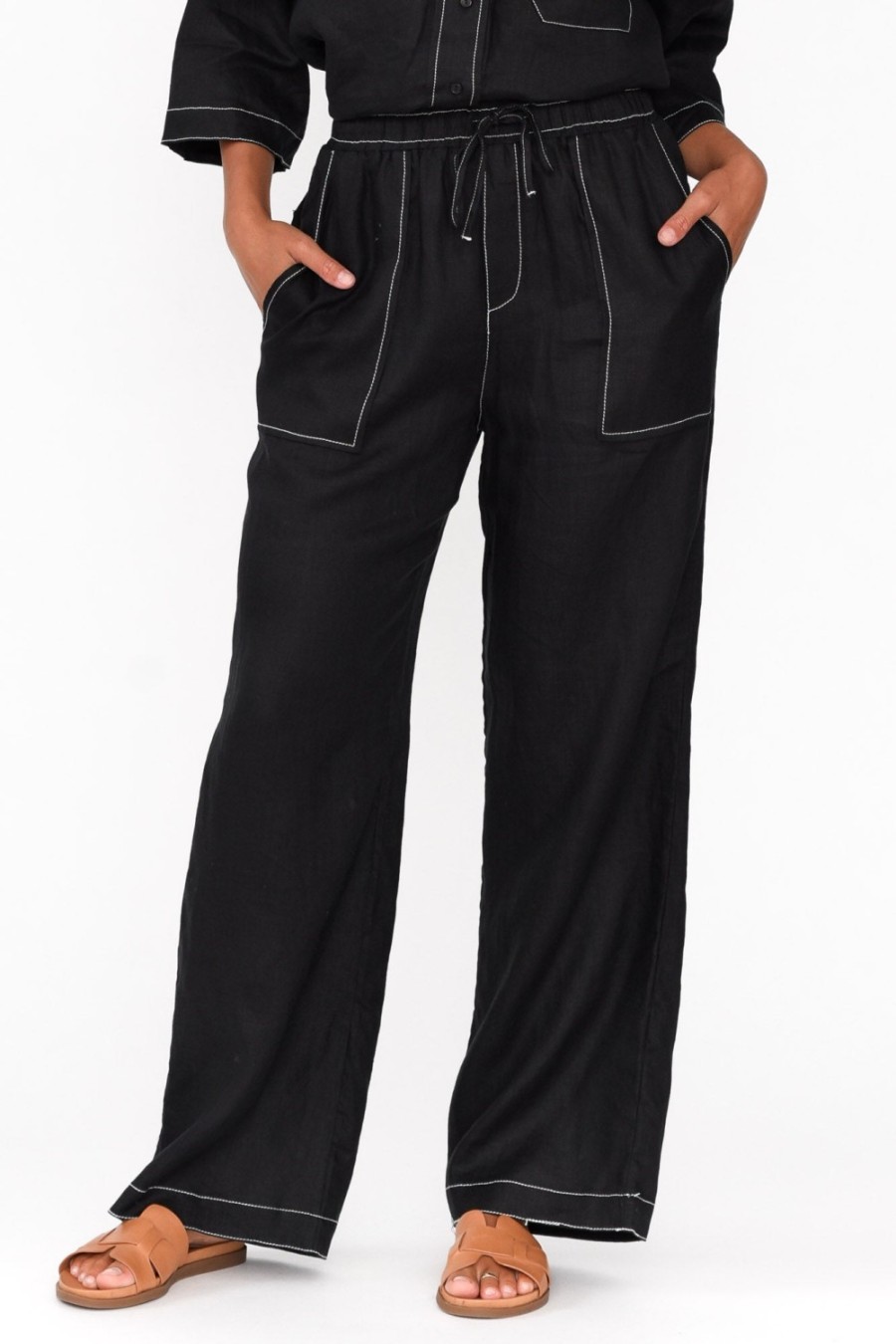 Clothing Label Of Love Pants | Hester Black Linen Pocket Pant